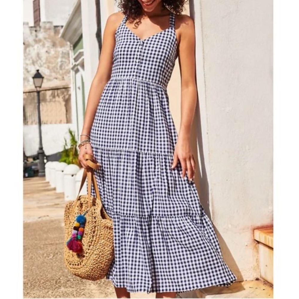 Old Navy XXL Tall Navy Gingham Tiered Fit N’ Flare Maxi Dress